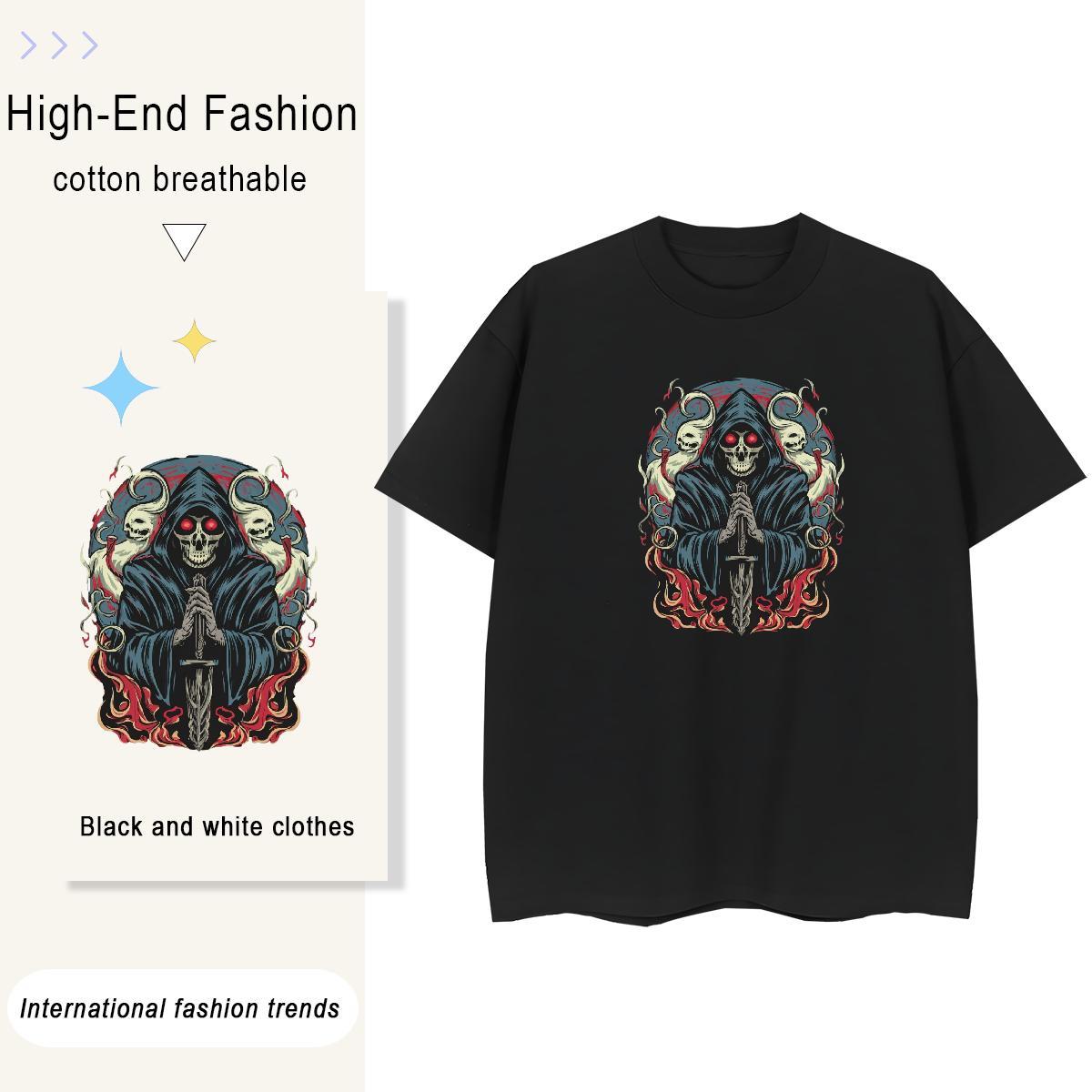Classic Woman T Shirts 100% Cotton 230g Short sleeve Soft Summer Casual skull Unisex Tshirts 5A Black Oversized Top Tees