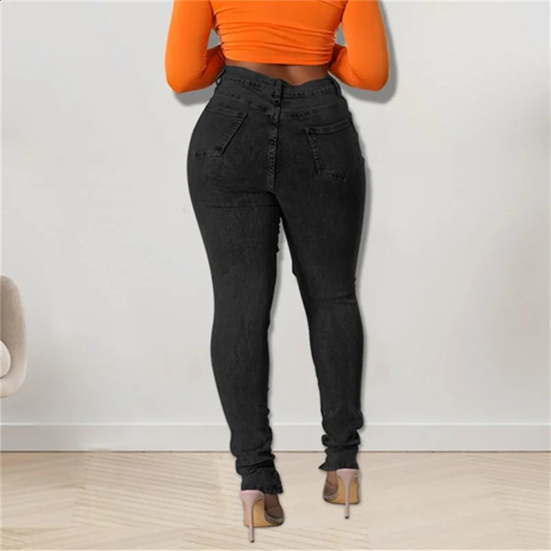 Hollow Out Eyelet Drawstring Lace-up Women Jeans Summer High Waist Slim Fit Pencil Denim Pants Female Trousers Trend Strtwear Z260313