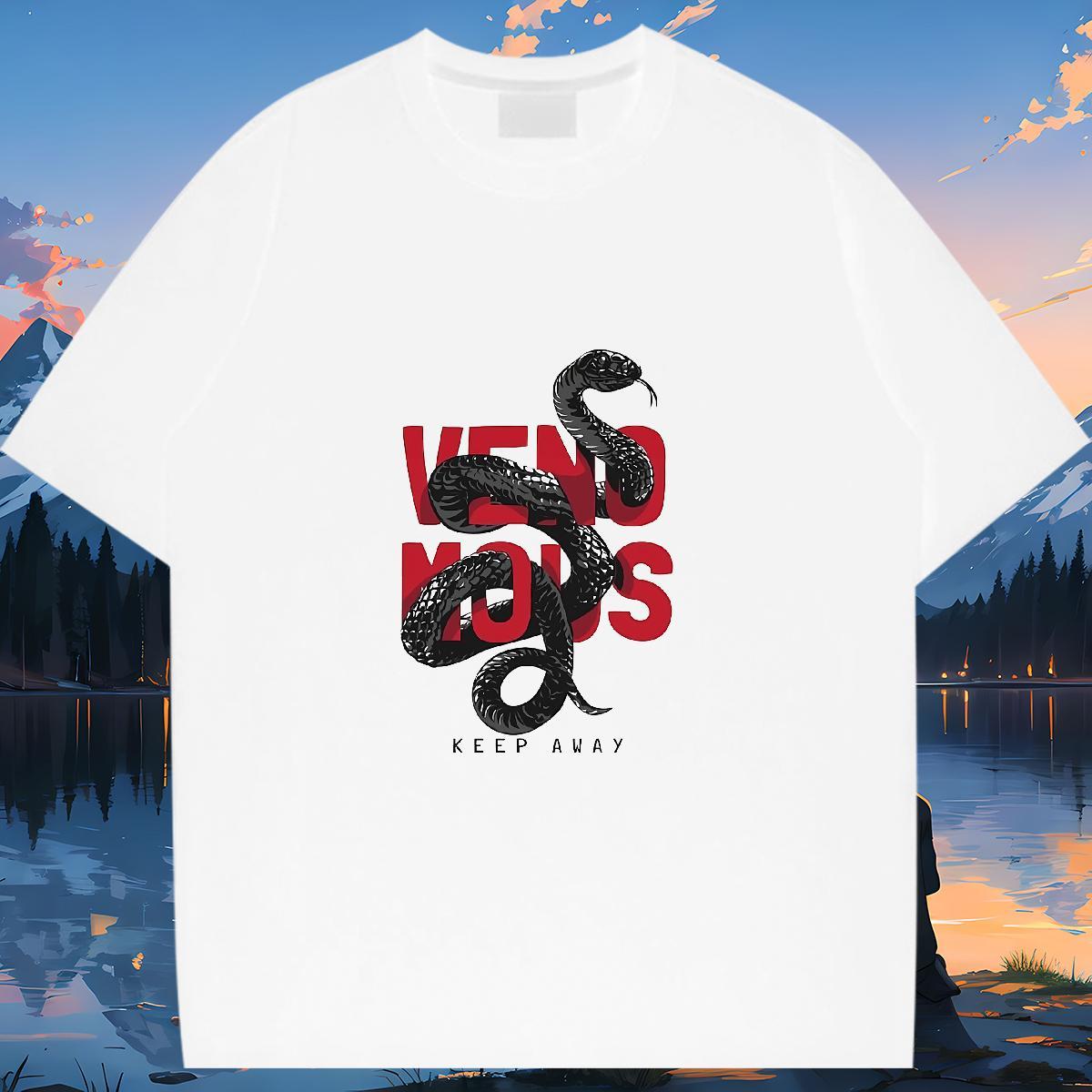 Brand T-Shirts for Women Breathable Crew Neck 230g Pure Cotton Womens Tshirts Cartoon Print snake Daily Outfit Loose Tees