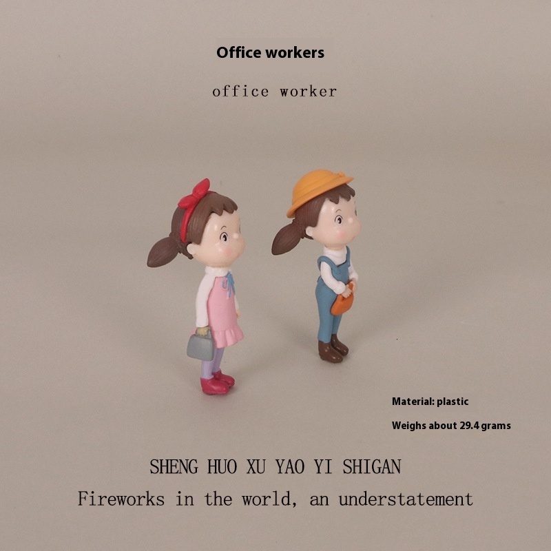 INS Mini Cartoon Character Little Girl Office Worker Micro Landscape Baby House DIY Creative Home Desktop Decoration