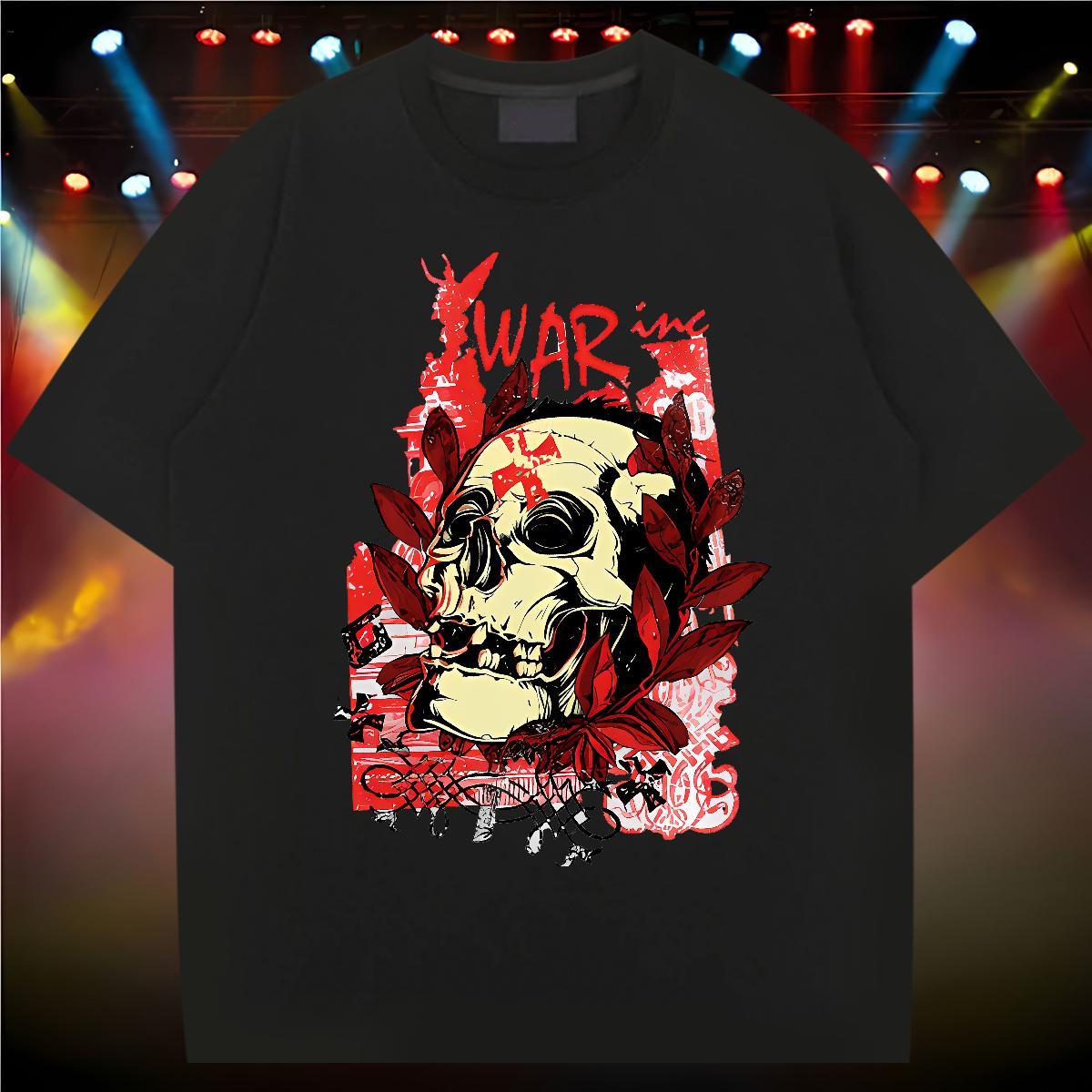 Classic Casual Spring Summer Men Clothes T-Shirt skull Breathable Short Sleeve 230g Pure Cotton Men T Shirts Unisex Anime Print Wear