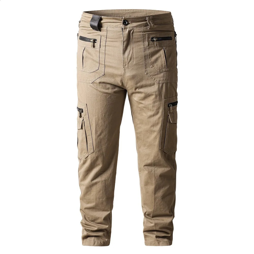 Cotton Mens Multi Pocket Tactical Cargo Pants Loose Solid Trouser Army Combat Jogger Straight Pluse Size S5Xl 240821