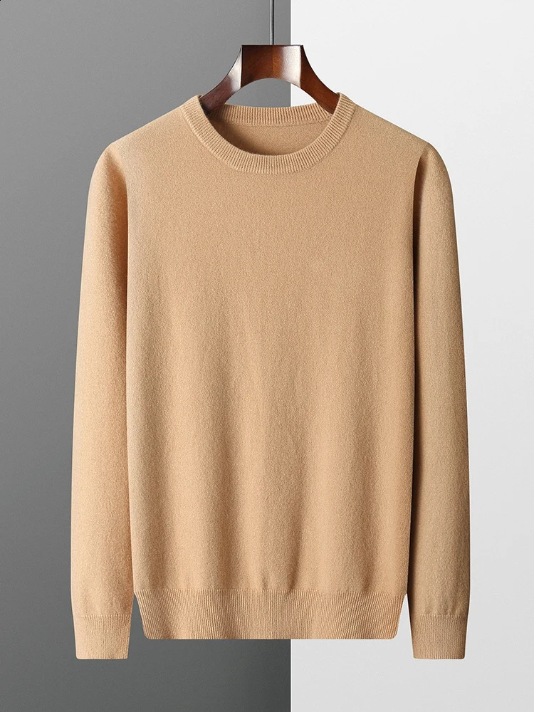 MVLYFLRT 100% Pure Merino Wool Sweater Mens Round Neck Pullover Top Autumn Winter Thin Solid Color Versatile Basic 240821
