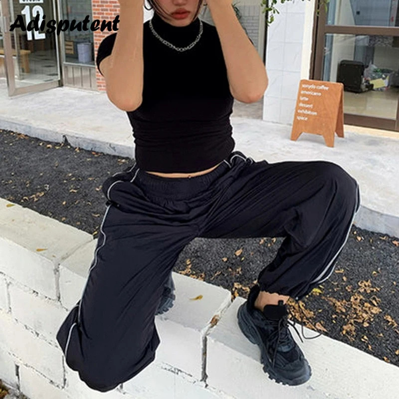 Stripe Patchwork Women Cargo Pants American Style Fashion Streetwear Loose Wide Leg Pants Y2K Female Hip Hop Sweatpants 240821
