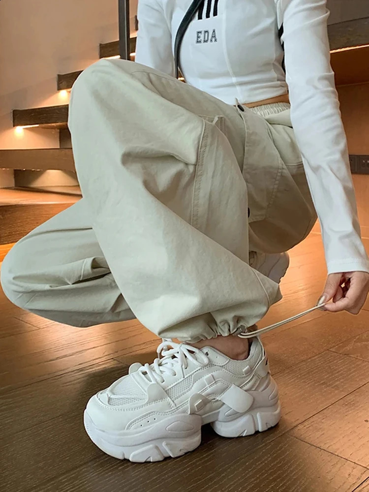 Loose Women Cargo Pants Casual Pockets Pink Student Trousers Y2k Fall 90S Streetwear Female Pants 240821