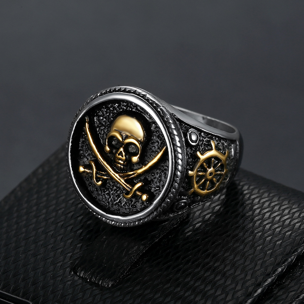 Vintage Skull Cross Casting Ring Titanium Steel Skeleton Seal Rings Mens Jewelry