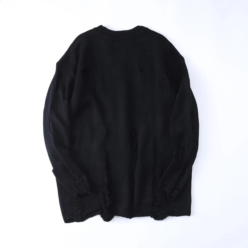 Autumn winter men fashion ripped destroyed holes sweater vintage loose pullover women couple stripe oversize punk hip hop jumper 240821