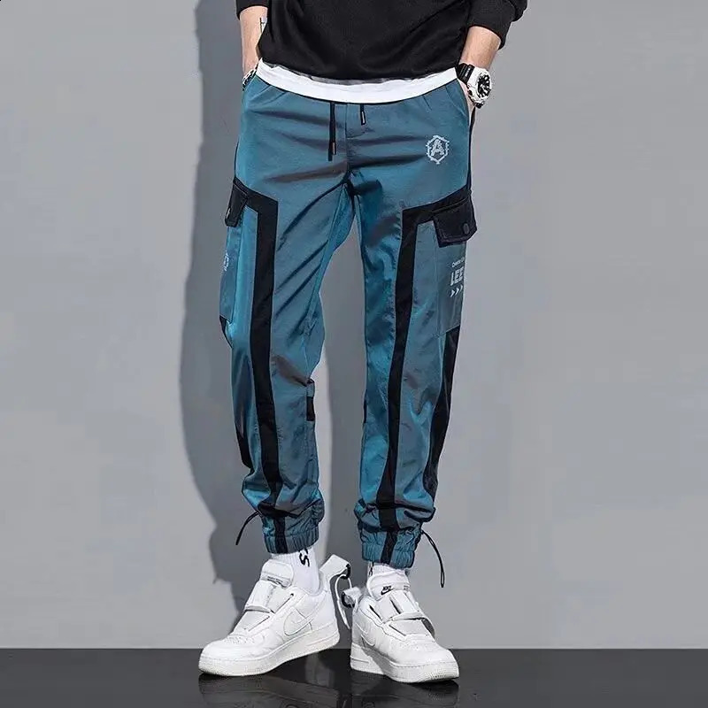 Mens Cargo Pants Fashion Hip Hop Multi-Pocket Casual Trousers Trendy Streetwear Solid Sweatpants Elastic Waist Loose Harem Pant 240822