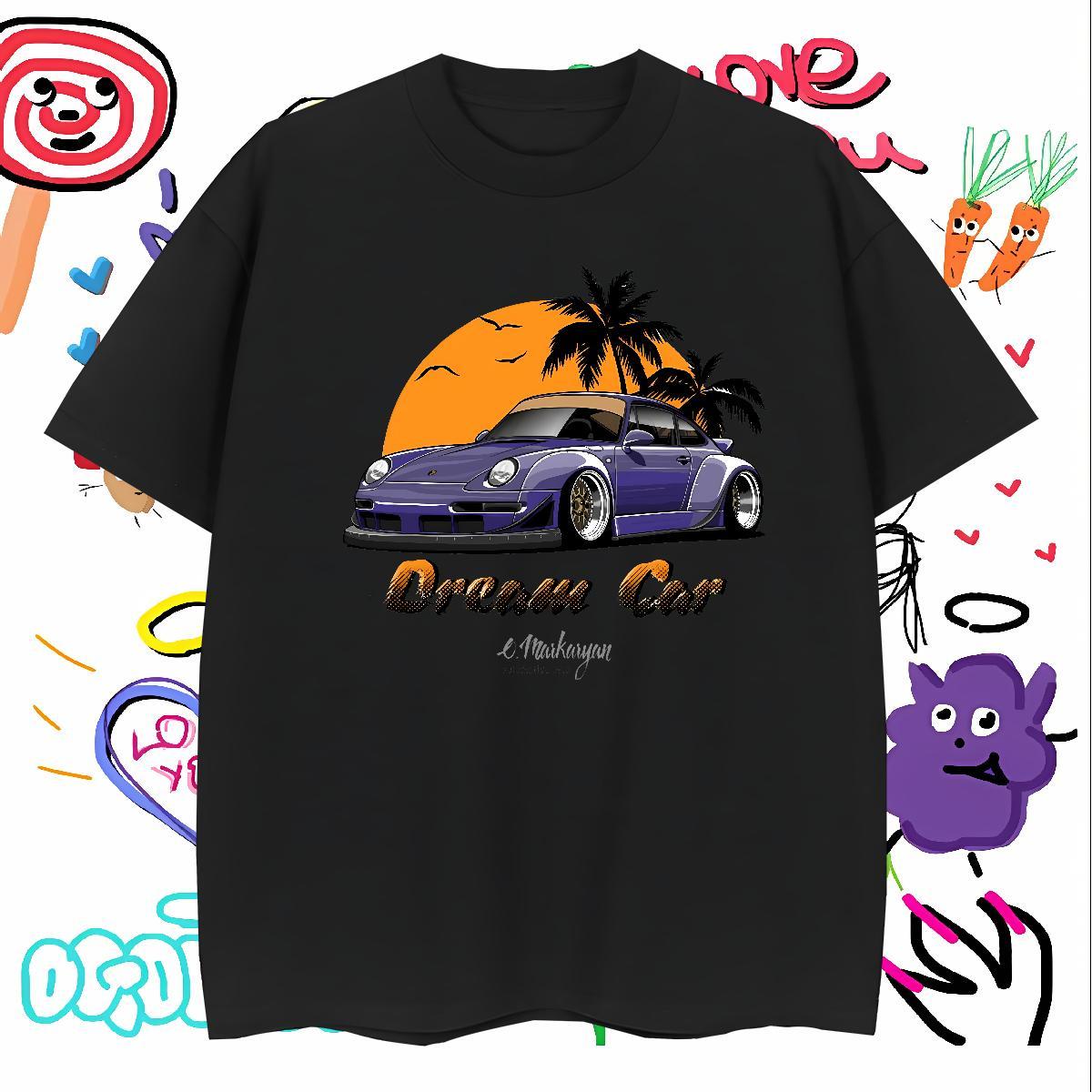 Classic car T shirt Hip Hop Men Clothes T-Shirt 100% Cotton 230g New Designer Pure Cotton Cartoon Printing L-4XL Tops