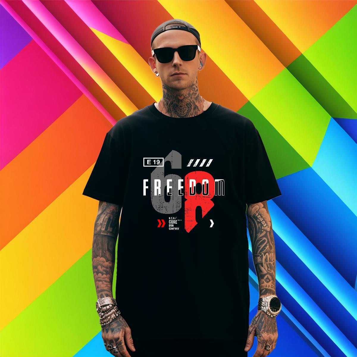 High Quality Men Tees Summer Casual 100% Cotton 230g Plus Size Custom Pure Cotton freedom T shirt Classic Casual Tshirts