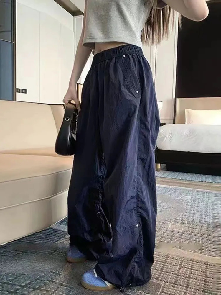 Y2K Oversized Parachute Pants Women Vintage Casual Loose Wide Leg Pleated Cargo Pant Summer Streetwear Overalls Joggers Trousers 240821