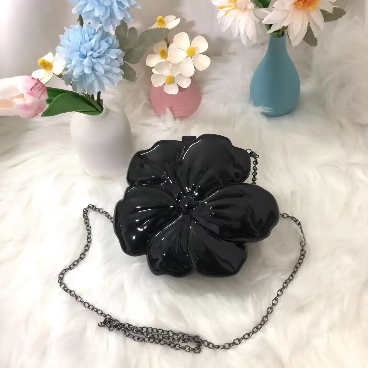 Womens metal flower clutch bag silver gold acrylic evening y wedding party ten font wallet ner chain handbag 240822