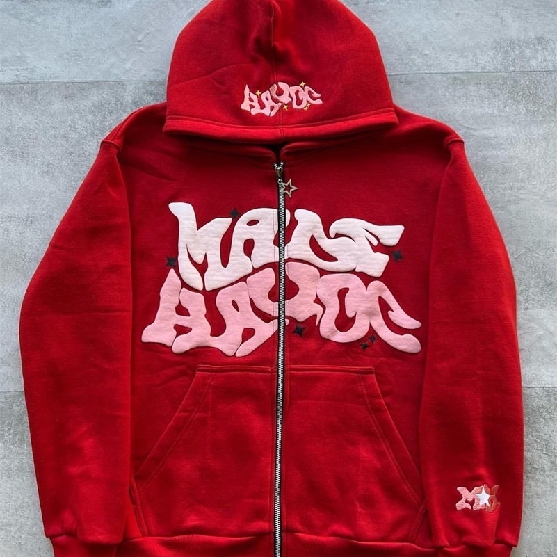 Y2K Zip Up Hoodie Harajuku Men Letter Graphic Printing Oversized Hoodie Sweatshirt Punk Rock Gothic Clothes Tops Streetwear 240821