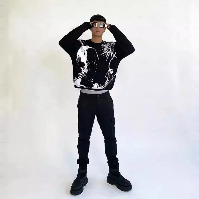 Retro Knitted Sweater Harajuku Ukiyo-style Portrait Pattern Autumn Street Style Sweater Men and Women Cross border Europe an 240821