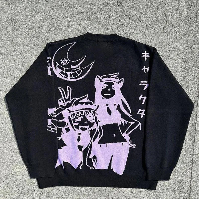 Y2K sweaters Harajuku pullover women Men winter American knitwear Jacquard anime pattern oversized sweater streetwear lovers top 240821