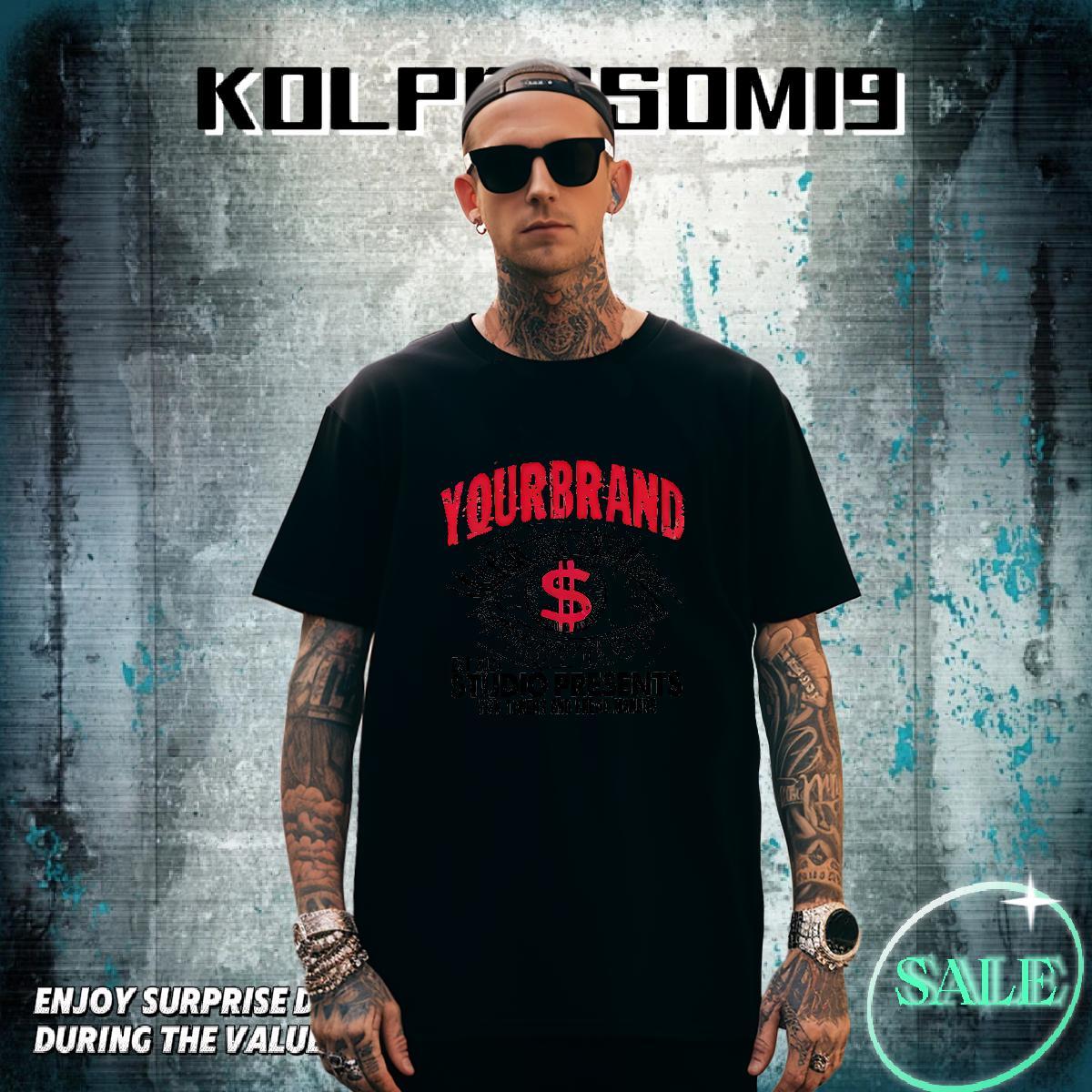 Wholesale Men Tees Street wear Hip Hop 230g 100% Cotton Anime Print Crew Neck eyes Mens T Shirts Fashion New Tops Shirt