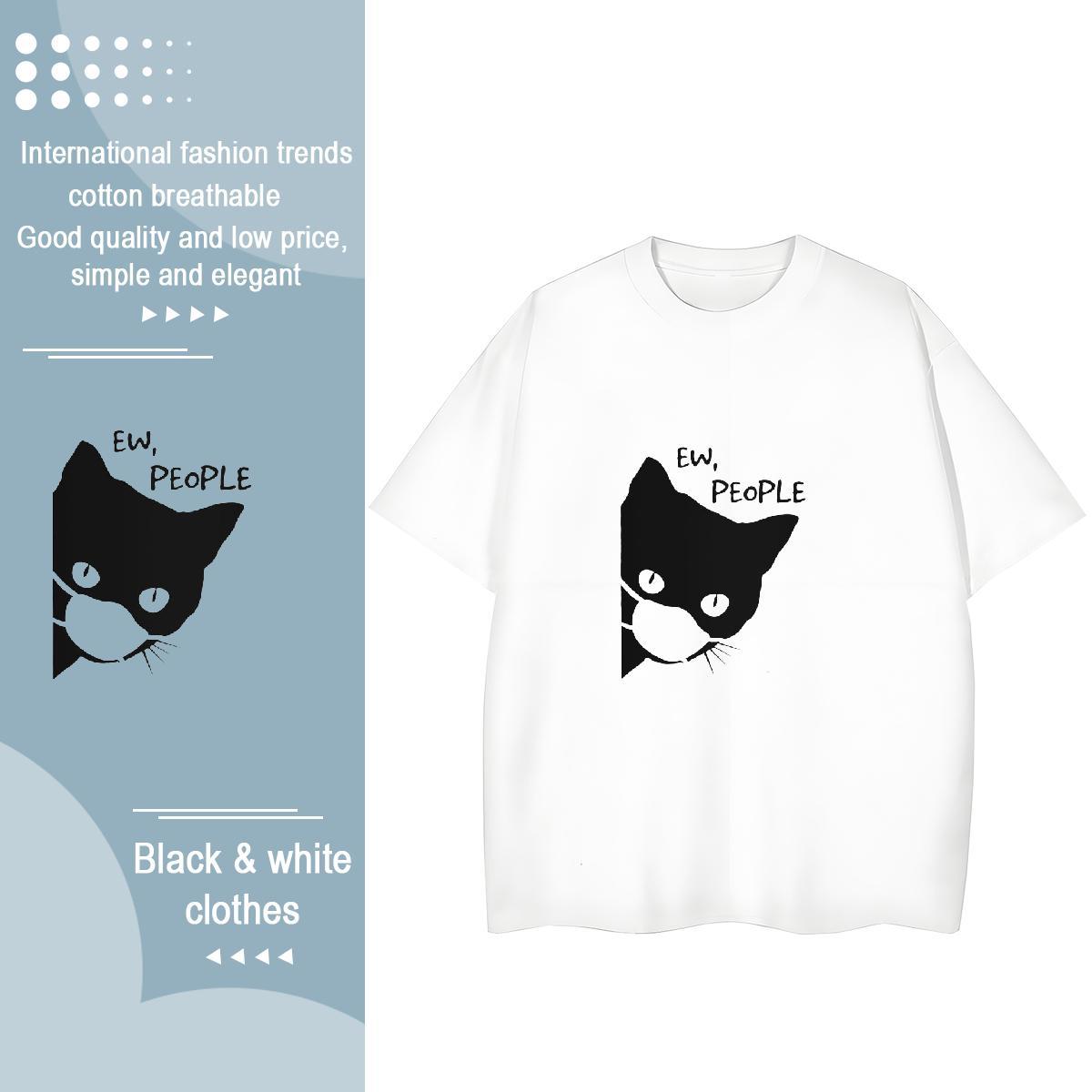TOP Quality T shirt Short sleeve Soft 230g Pure Cotton Lady T shirt Plus Size Cartoon cat Home Outdoor Wholesale Tshirts