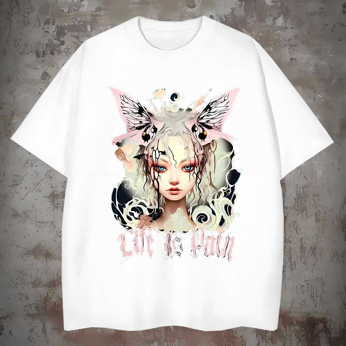 TOP Quality Butterfly Girl T Shirt For Man Daily Wear Men Tees 230g Cotton Factory Direct Crew Neck Custom Anime Top Tees