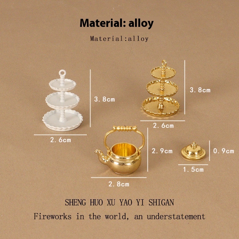 Creative mini Dim sum tray kettle metal handicraft micro landscape baby house scene home decoration decorations