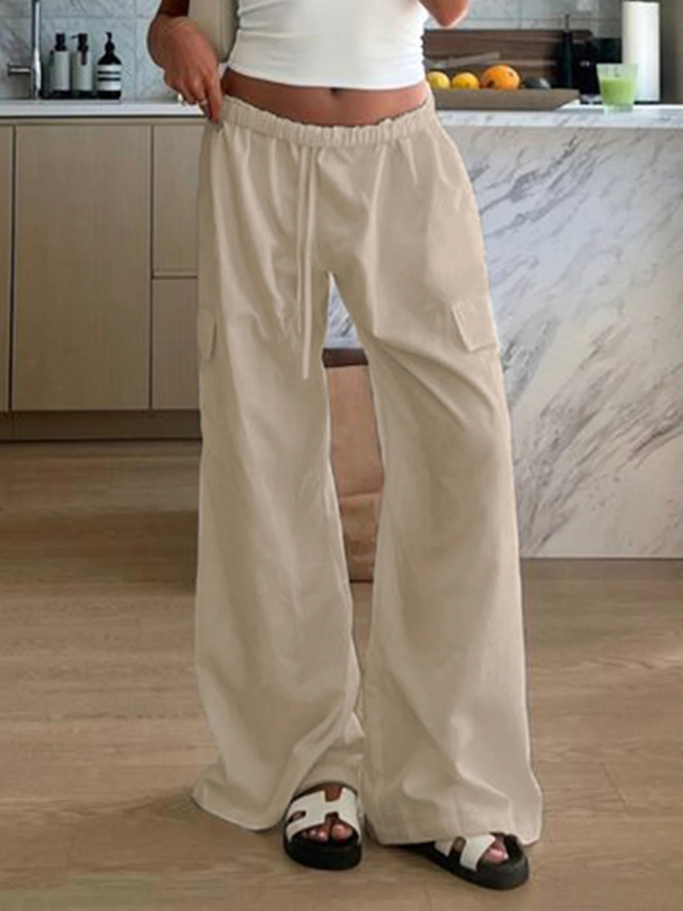 Cuteandpsycho Streetwear Joggers Chic Cargo Pants Drawstring Solid Fashion Wide Leg Trousers Casual Basic Y2K Womens Bottoms 240821