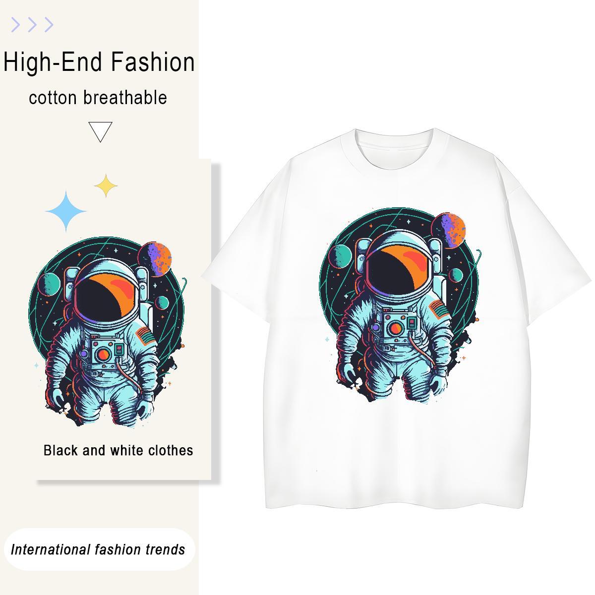 Female Womens Tshirts 230g Pure Cotton cosmonaut Hip Hop Street Women T Shirts Breathable Crew Neck Custom Printing Tops Shirt