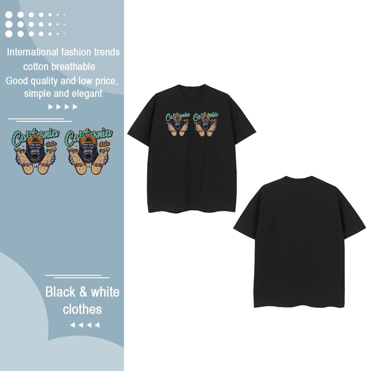 Fashion Casual T-Shirts Comfortable 230g Cotton Women Tees White Plus Size chimpanzee Outdoor Popular Tees Shirts
