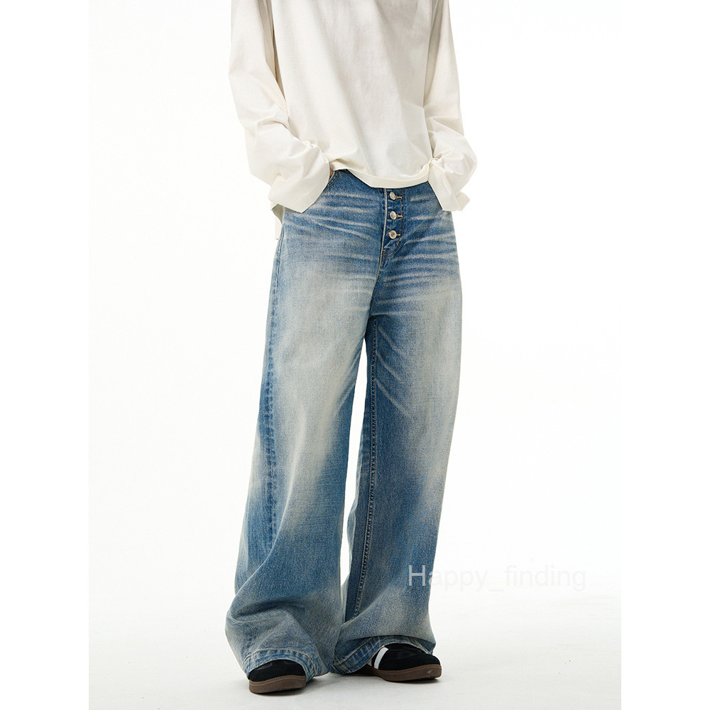 American High Street Jeans Mens Spring New Style Loose Straight Tube High-end Feeling Wide Leg Pants Rugged and Handsome Pants for Couples