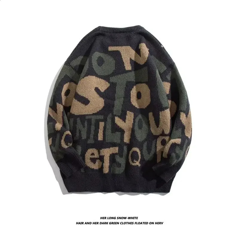 Retro letter mens sweater autumn Korean casual black top womens O-neck big fashion mens sweater item 240829