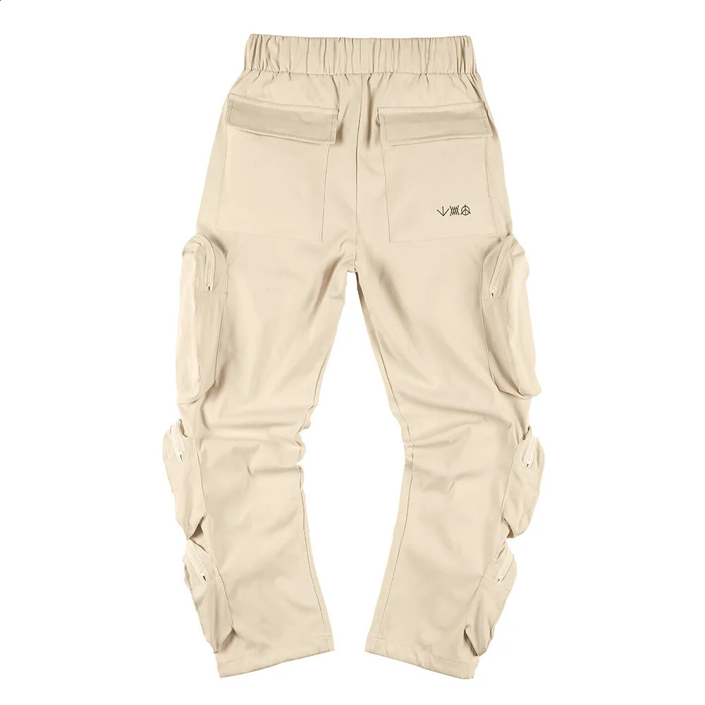 Zipper Multi Pocket Punk Hip Hop Cargo Pants Mens Autumn Winter Technical Clothing Street Casual Trousers 240821