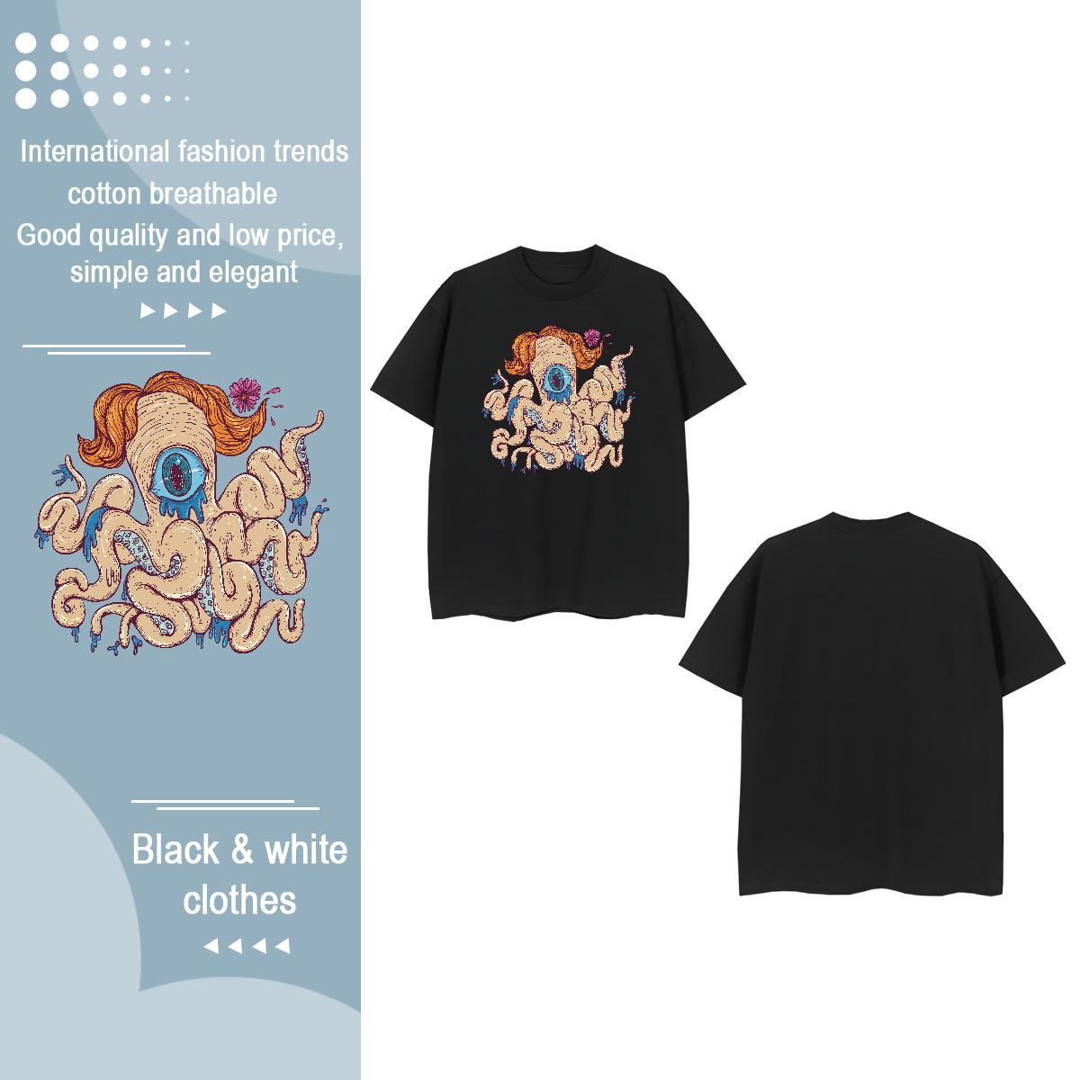 2024 Casual T shirt Crew Neck 230g Cotton Couples T Shirts Plus Size Cartoon octopus Street Wear High quality Clothes Shirt