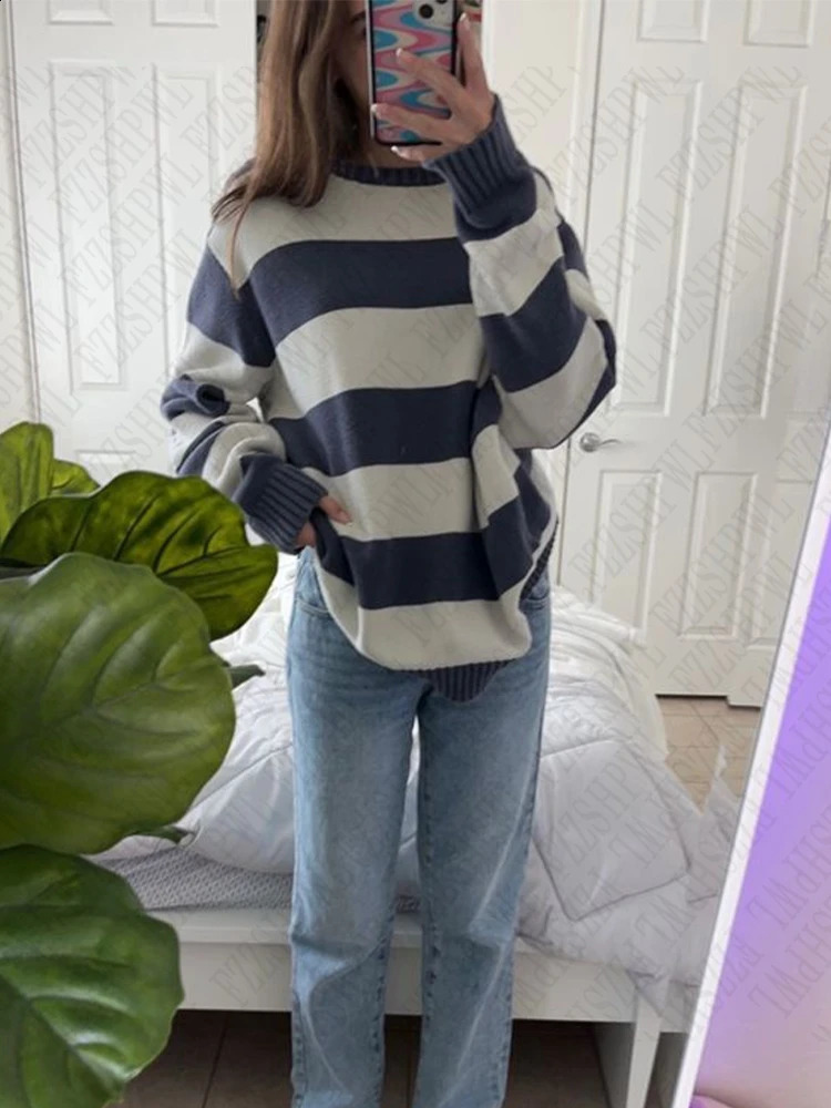 Womens sweater casual retro street fashion striped Y2K Harajuku aesthetic cute hiphop rock loose universal 240821