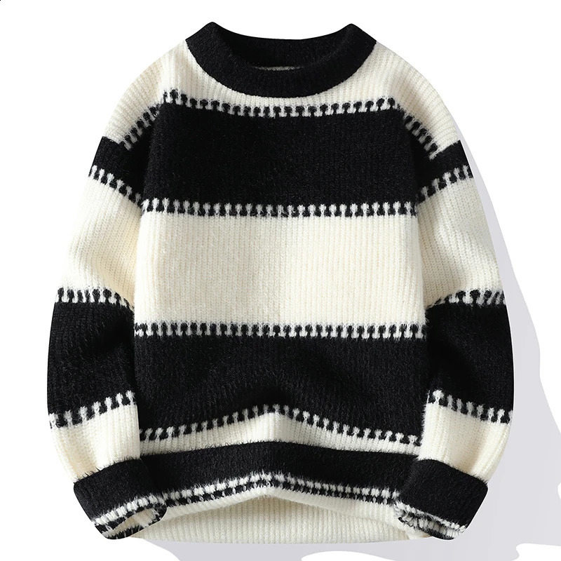 Sweaters men Winter thicken warm sweater men striped sweaters autumn Mens wool pullovers 5 color size M-3XL MY8003 240821