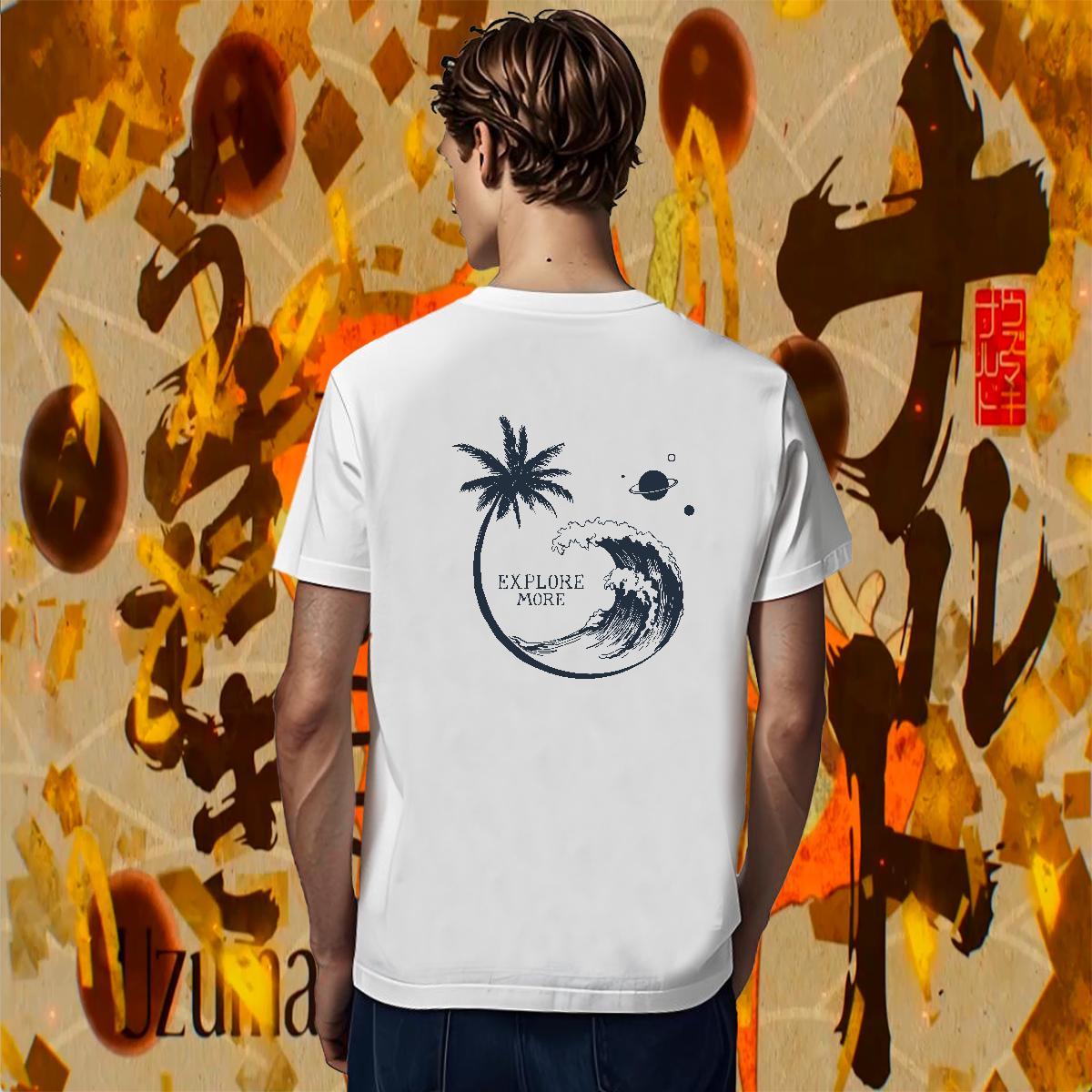 Free Shipping Men Tees Daily Outfit 230g Cotton Asian Size Breathable Crew Neck sea wave T shirt Classic Casual Polos