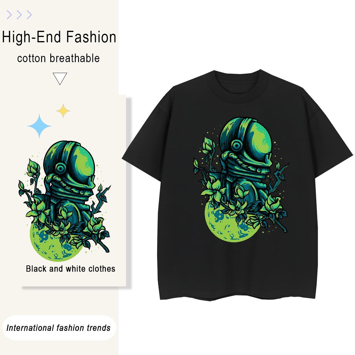 5A Woman Tshirt 230g Cotton cosmonaut Hip Hop Women T Shirts Crew Neck Black White Clothings