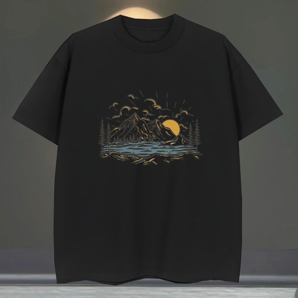 Brand Men Clothes T-Shirt Outdoor 100% Cotton 230g Anime Breathable Crew Neck mountains T Shirt For Man Designer Fashion Tee Shirt