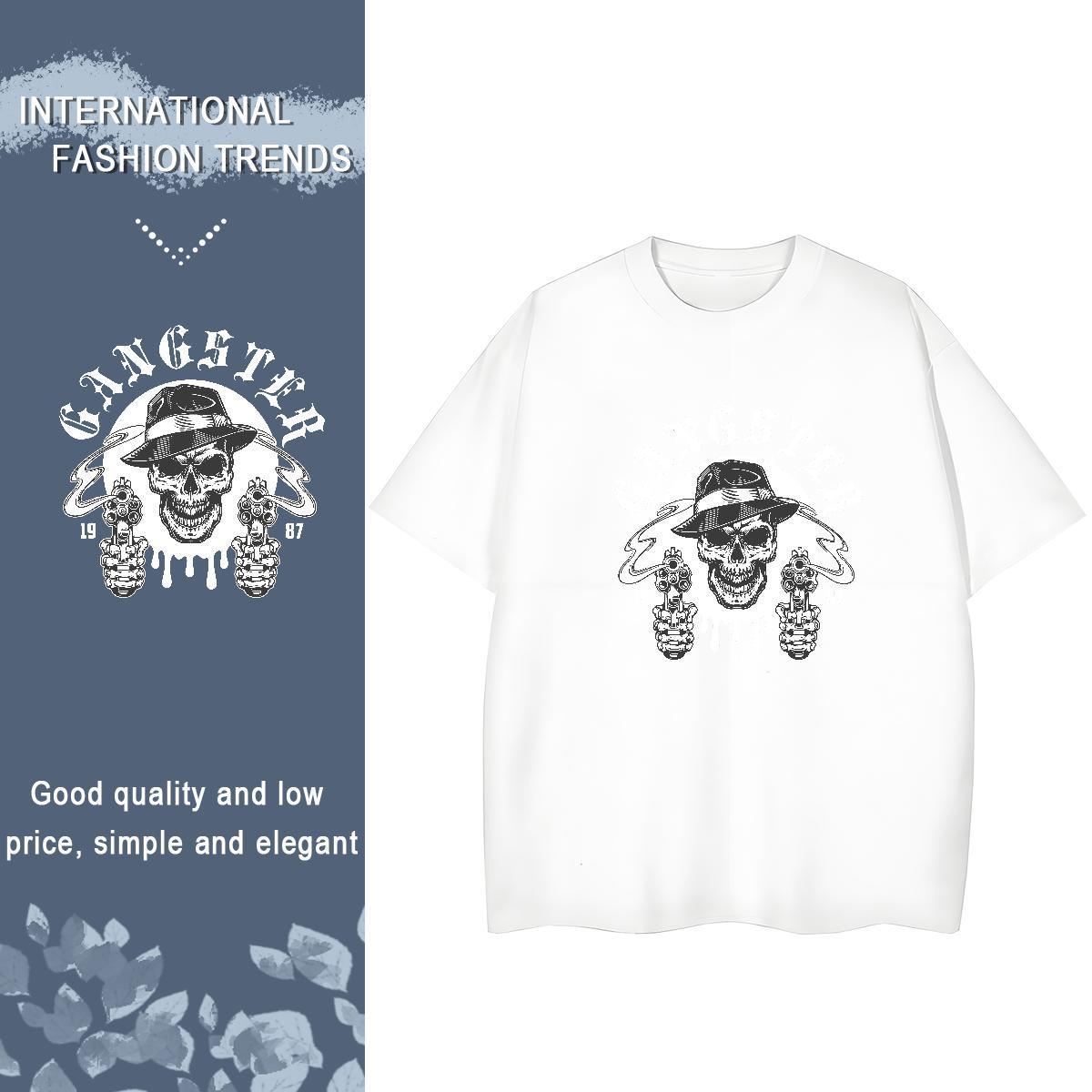 Fashion Casual T Shirt For Woman 230g 100% Cotton Breathable Short Sleeve Daily Outfit skull Womens Tshirts Loose DIY Logo Clothes