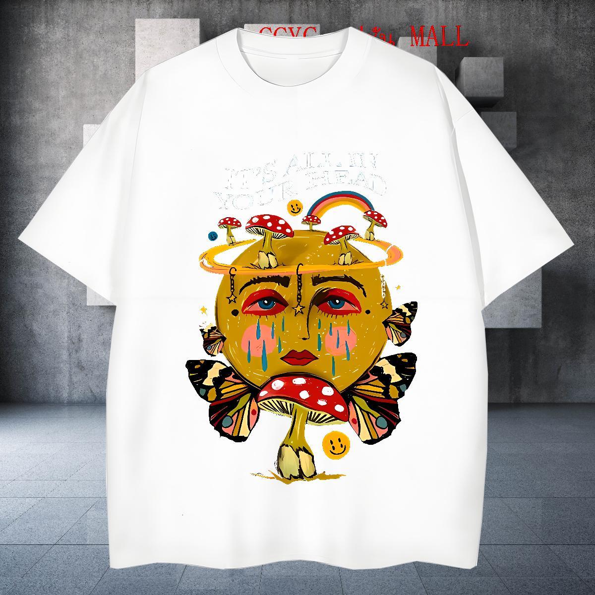 Fashion Designer Men Tees 230g 100% Cotton Summer Casual mushroom O Neck Short Sleeves Mens T Shirts Cool Custom Printed Tops Tees