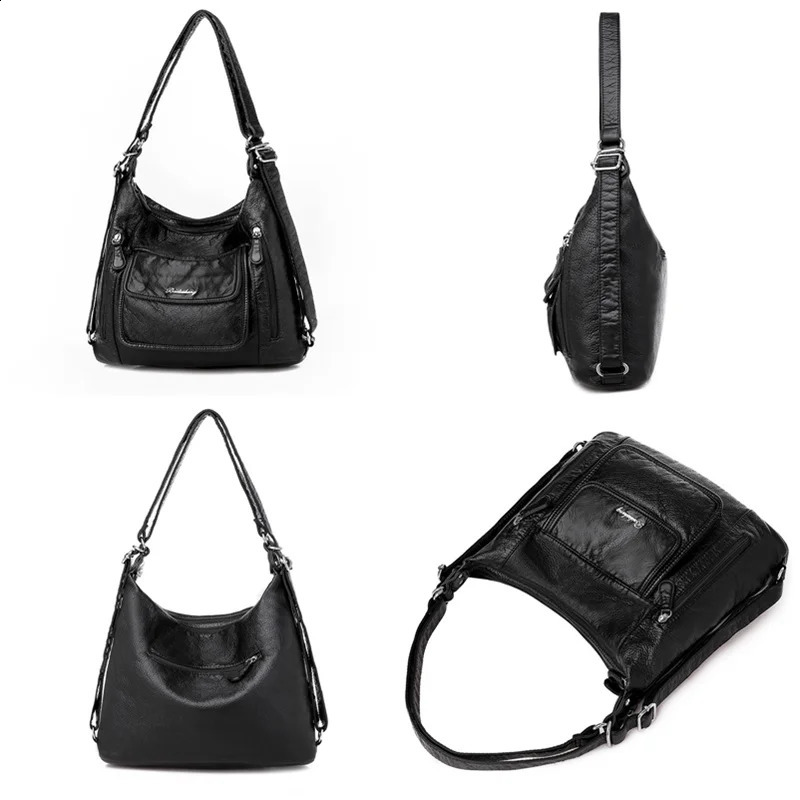 Women Leather Handbags Vintage Soft Large Capacity Casual Tote Bag High Quality Female Shoulder Bags Sac 240821