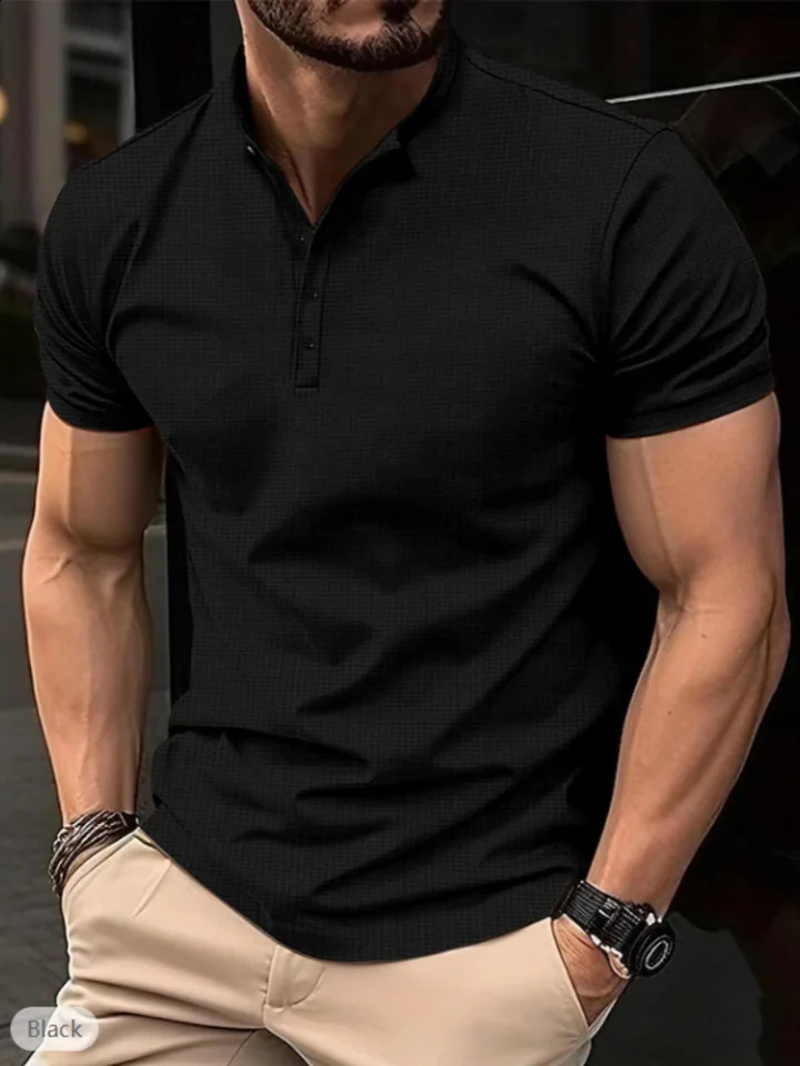 2024 Summer Fashion Mens Short-sleeved T-Shirt Cool Breathable POLO Shirt Button business Casual Sweat Absorption Top 240821