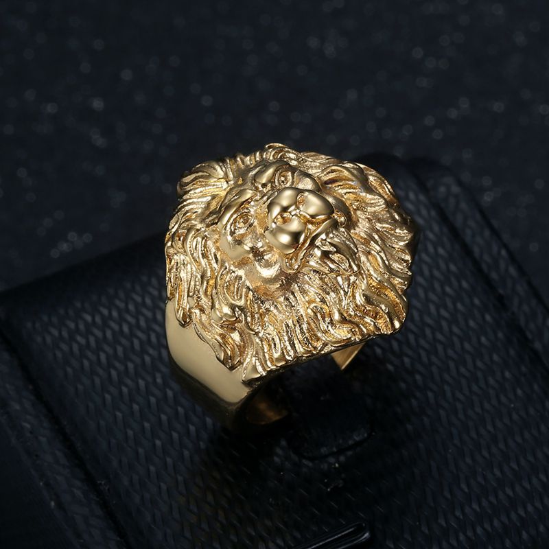 Hip Hop Casting Lions Head Ring 316L Stainless Steel 18k Gold Plated Jewelry