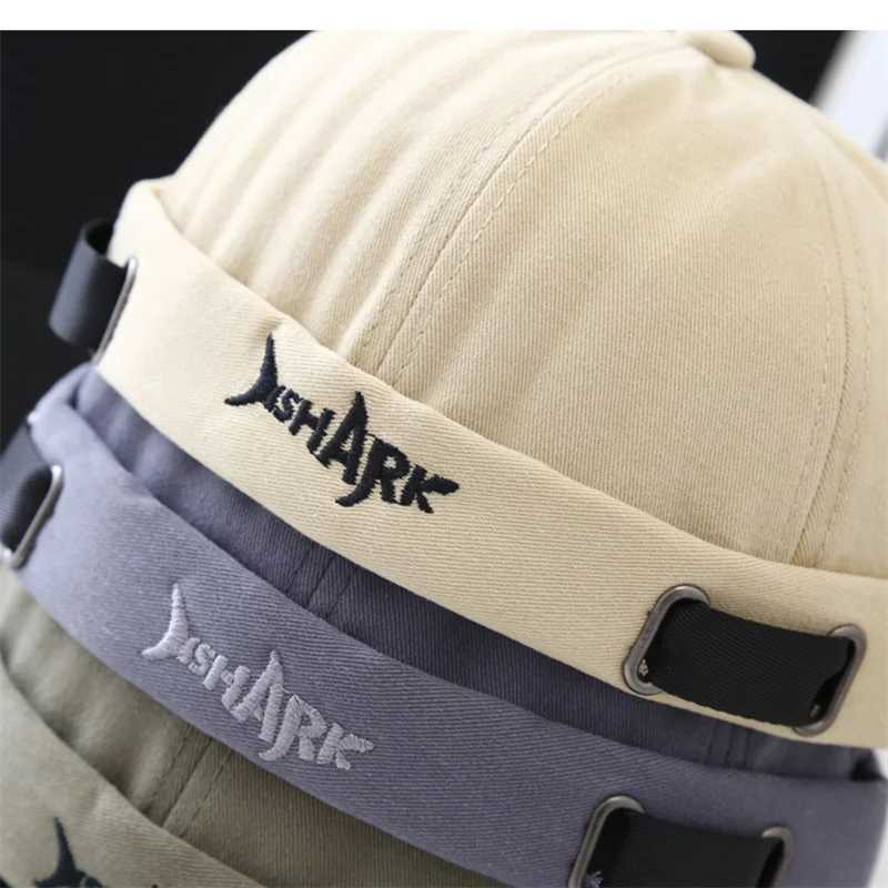 Retro Docker Hat Shark Neutral Embroidered Non Velvet Beanie Hat Solid Color Trend Dome Hat Mens Adjustable Sunhat W240821