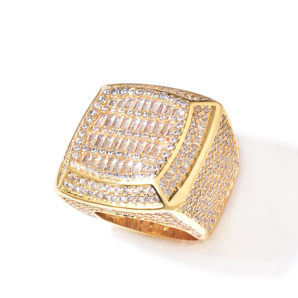 Hip Hop Casting Square Rings 18K Real Gold Plated Full 5A T Zircon Mens Jewelry