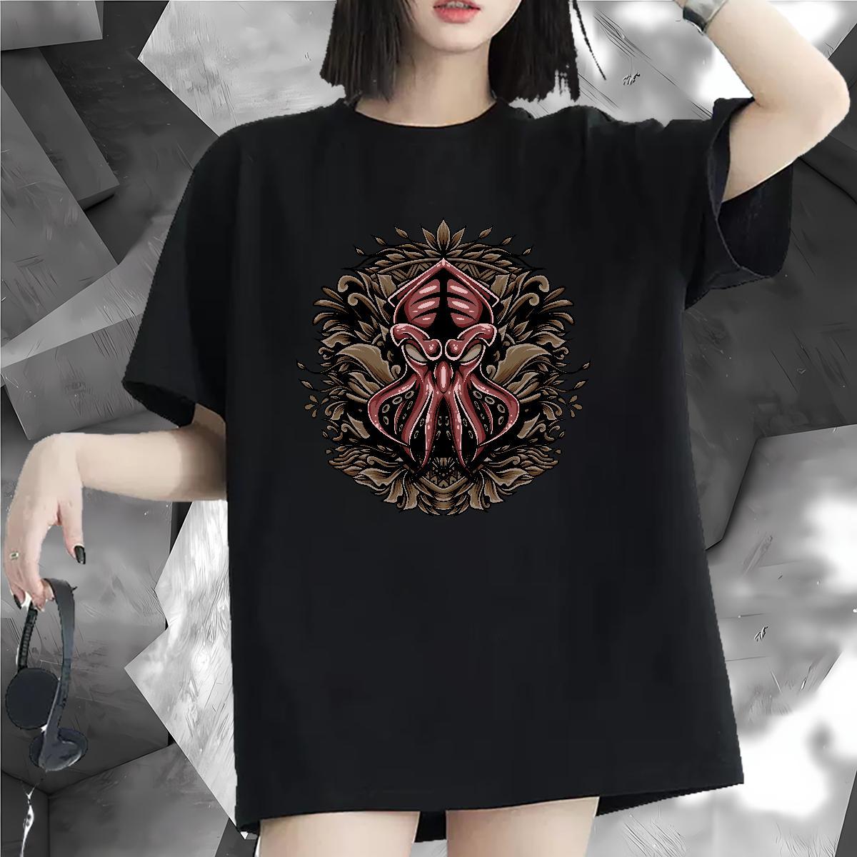 Fashion T-Shirts for Women Short Sleeve O-Neck 230g 100% Cotton Couples T Shirts DIY Logo octopus Sports Casual Popular Clothes