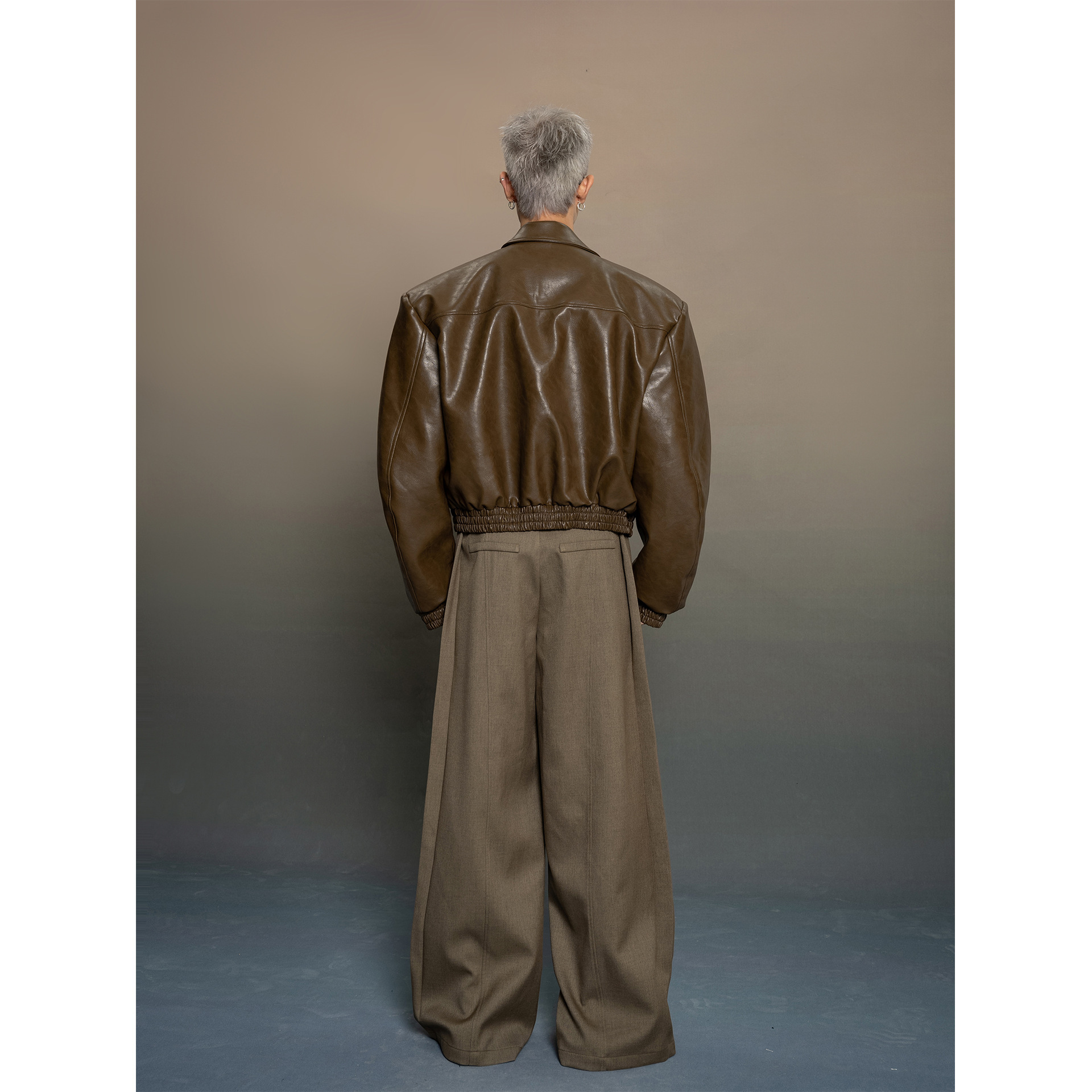 Korean Style Silhouette Design Leather Jacket for Mens Spring and Autumn New Loose Casual Versatile Jacket Top