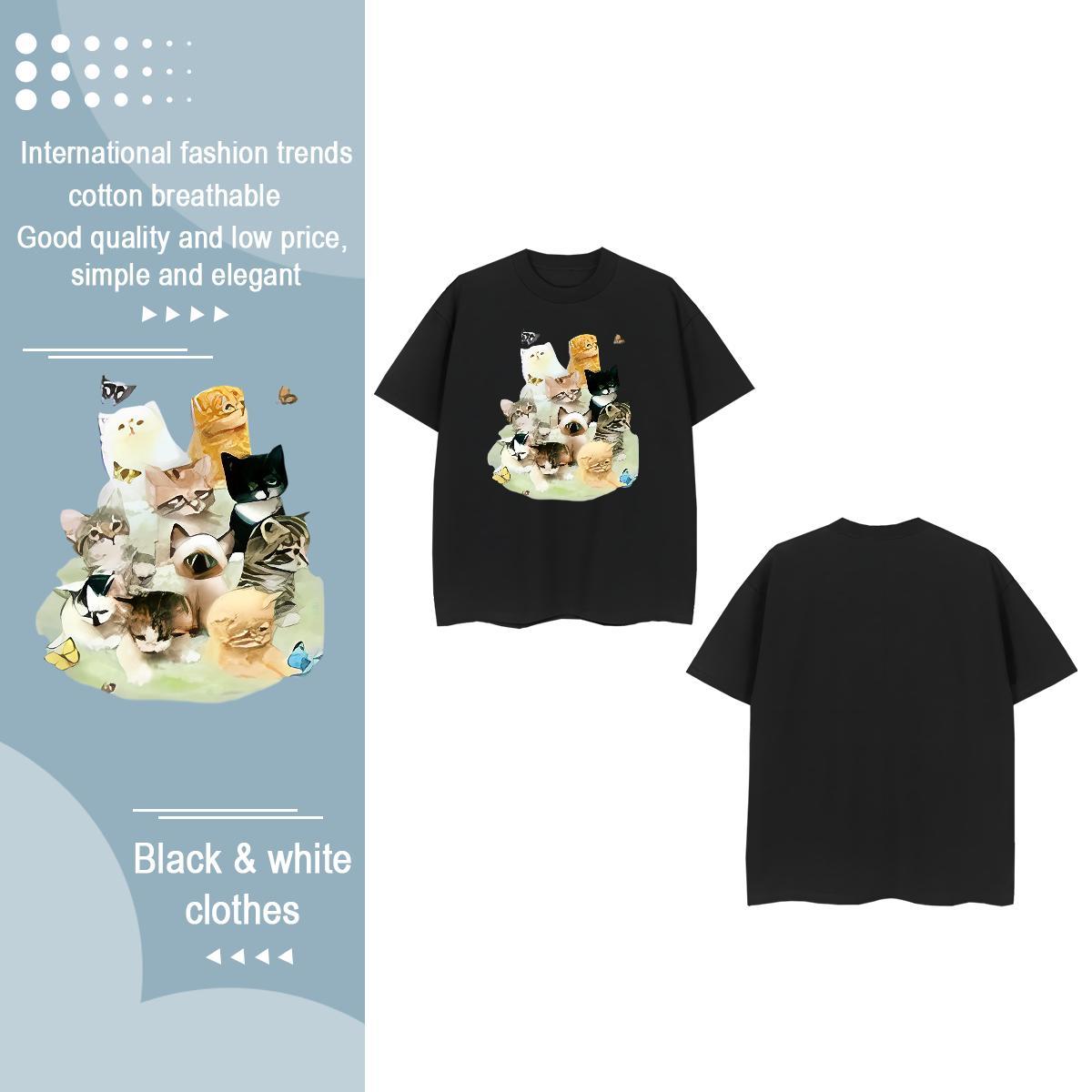 Brand Woman T Shirts Round Neck Short Sleeve 230g Cotton Women Tshirts Custom Cartoon cat Hip Hop Street Female Clothes