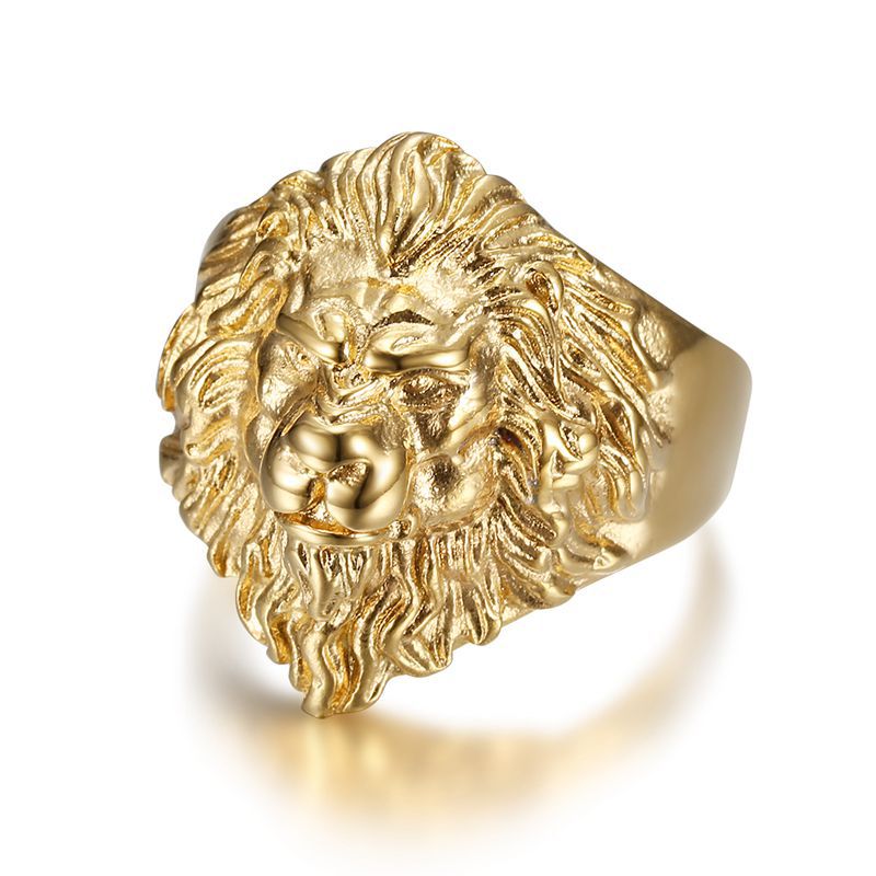 Hip Hop Casting Lions Head Ring 316L Stainless Steel 18k Gold Plated Jewelry
