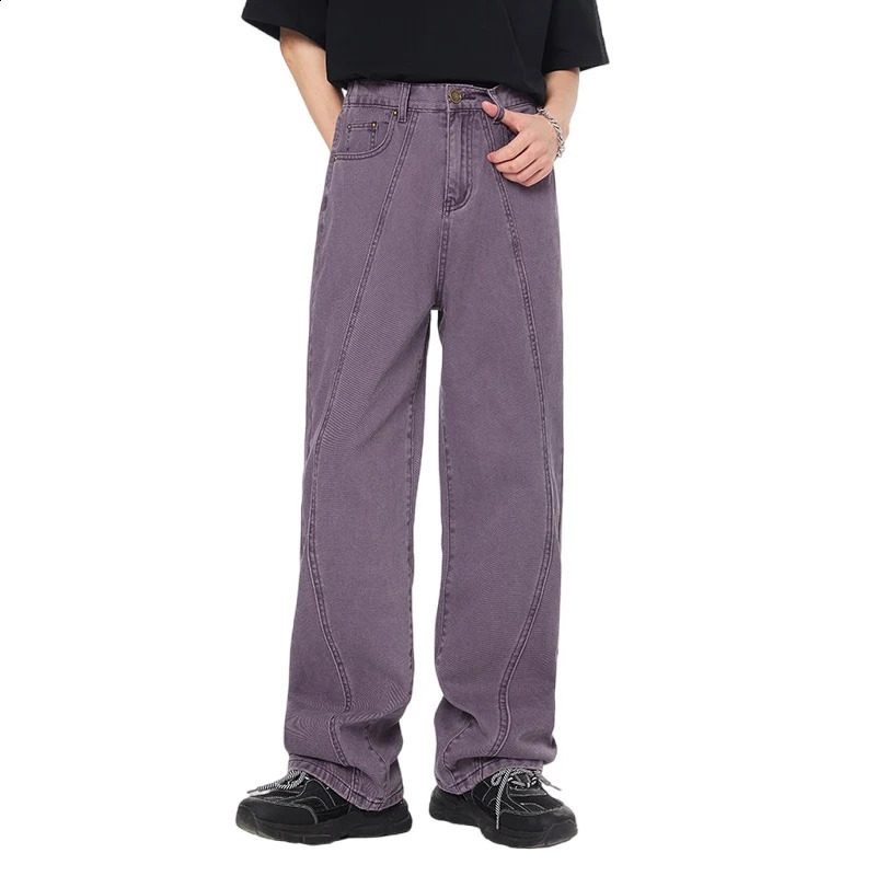 purple loose jeans for mens fashion and leisure fully matched with street highend washing wide leg trailing style 240821