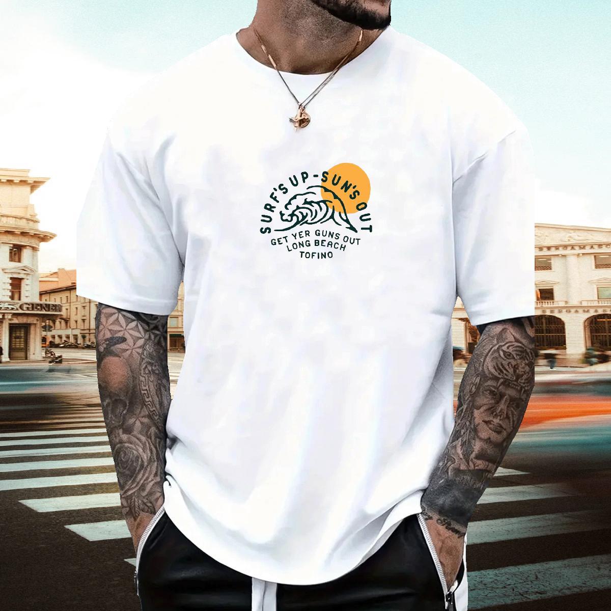 Free Shipping Mens Tshirts Casual 100% Cotton 230g Custom Anime Breathable Short Sleeve sea wave Men T Shirts Stylist Clothes