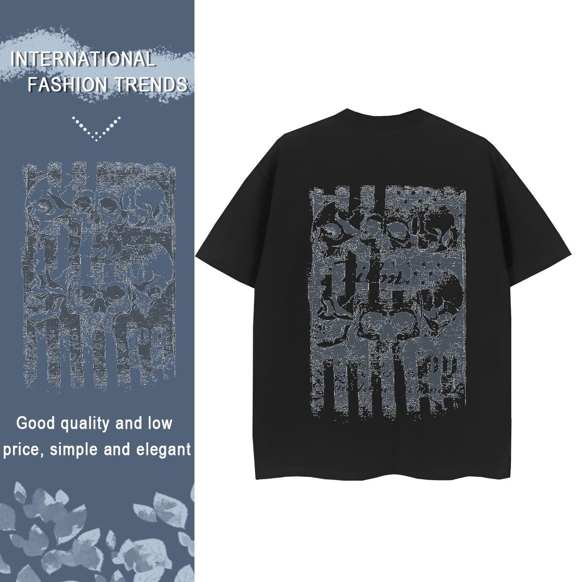 Fashion New T shirt 230g Pure Cotton Crew Neck Sports Street Wear skull Unisex Tshirts Designer Custom Printing Tees Shirts