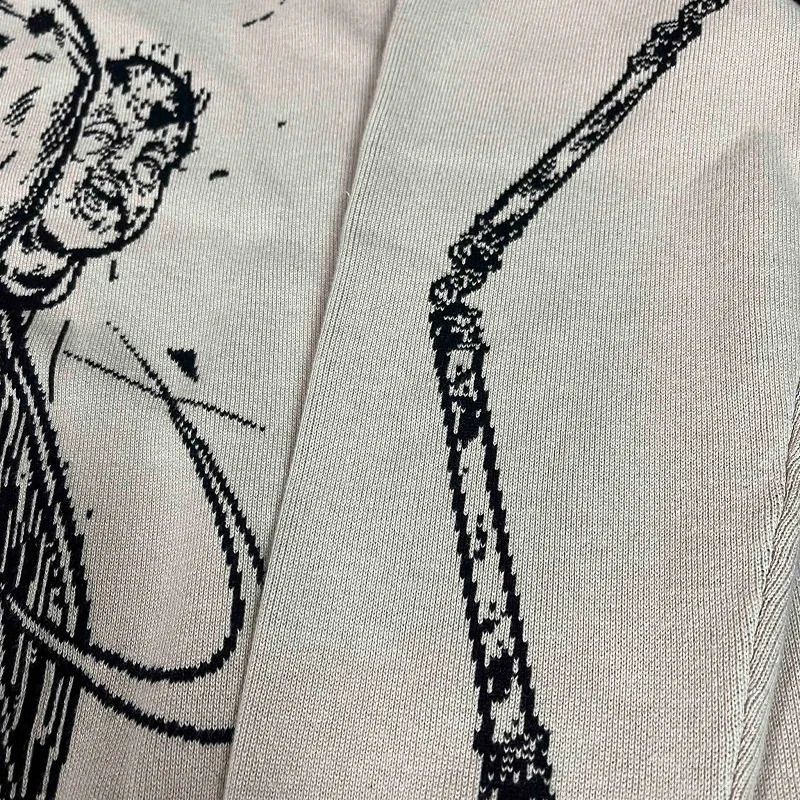 Womens Knitting Gothic Anime Print Pattern O Neck Pullover Sweater Streetwear Girls Oversized Harajuku Knitwear Mens Y2k 240821